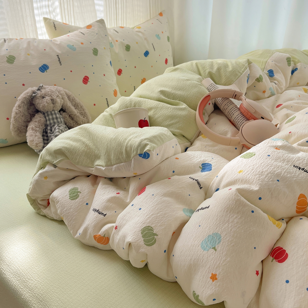 91家纺网 家纺一手货源 找家纺 繁花家居 2026新款木棉双层纱四件套 纤南瓜语