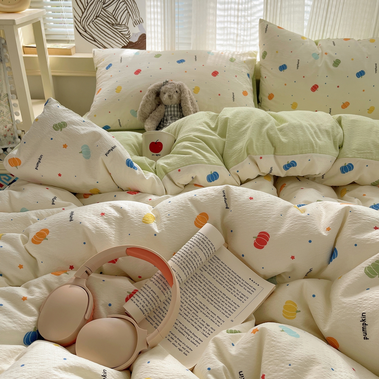 91家纺网 家纺一手货源 找家纺 繁花家居 2026新款木棉双层纱四件套 纤南瓜语