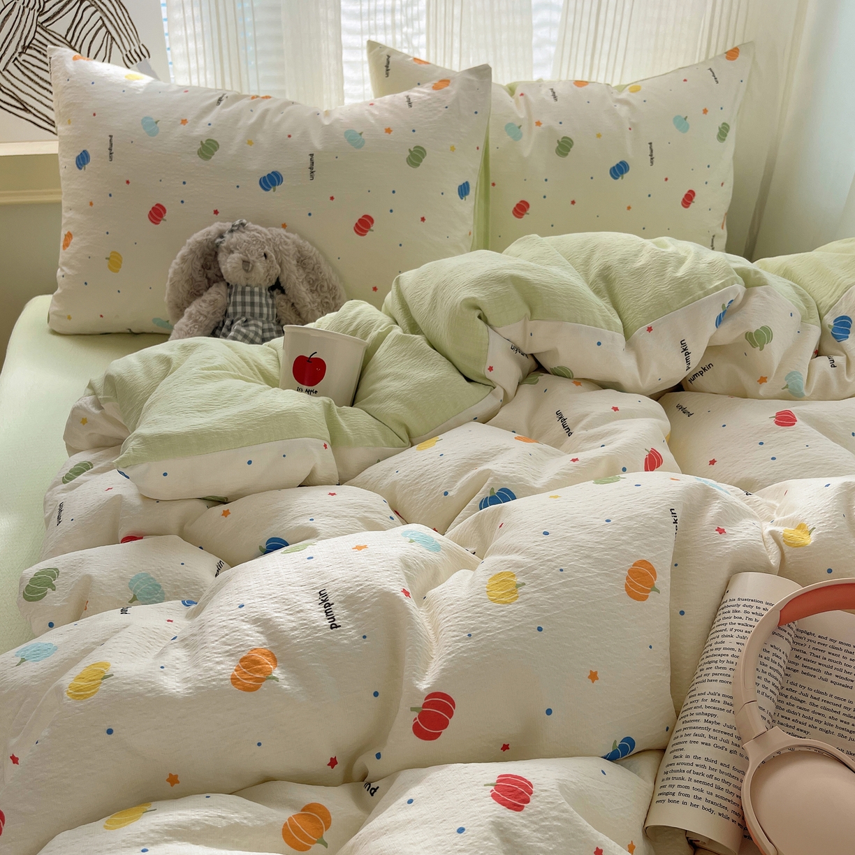 91家纺网 家纺一手货源 找家纺 繁花家居 2026新款木棉双层纱四件套 纤南瓜语