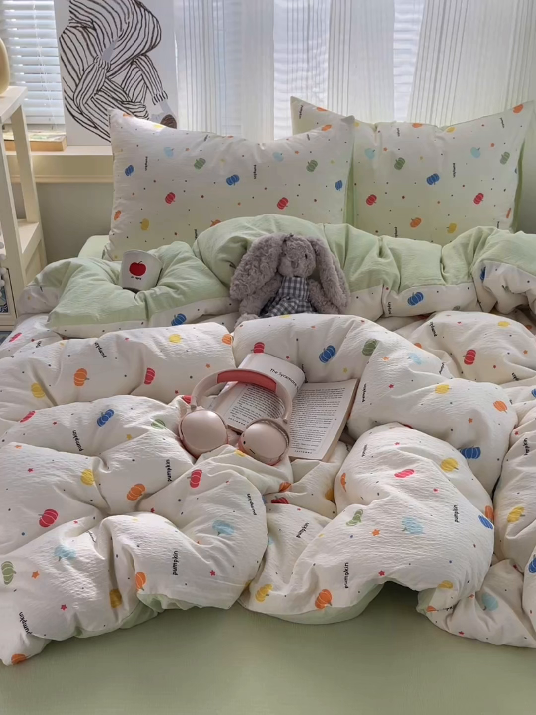 91家纺网 家纺一手货源 找家纺 繁花家居 2026新款木棉双层纱四件套 纤南瓜语