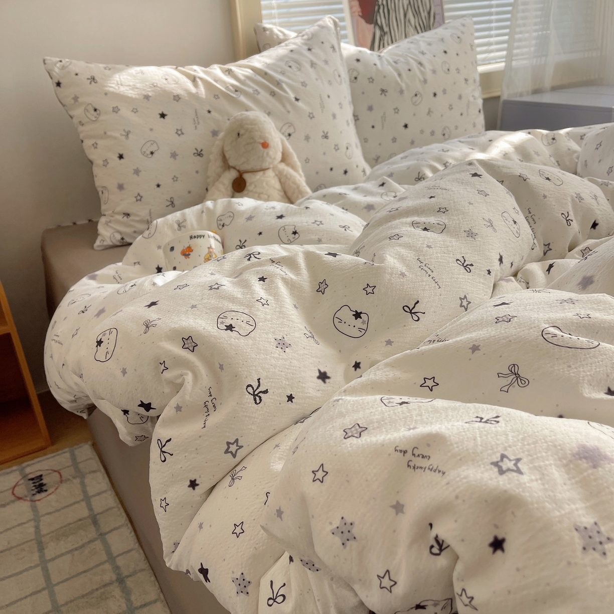 91家纺网 家纺一手货源 找家纺 繁花家居 2026新款木棉双层纱四件套 星灰喵语1