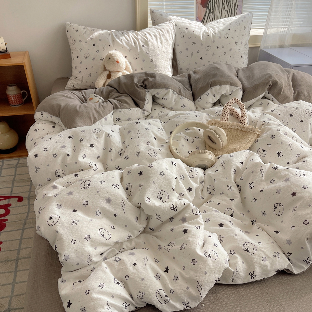 91家纺网 家纺一手货源 找家纺 繁花家居 2026新款木棉双层纱四件套 星灰喵语1