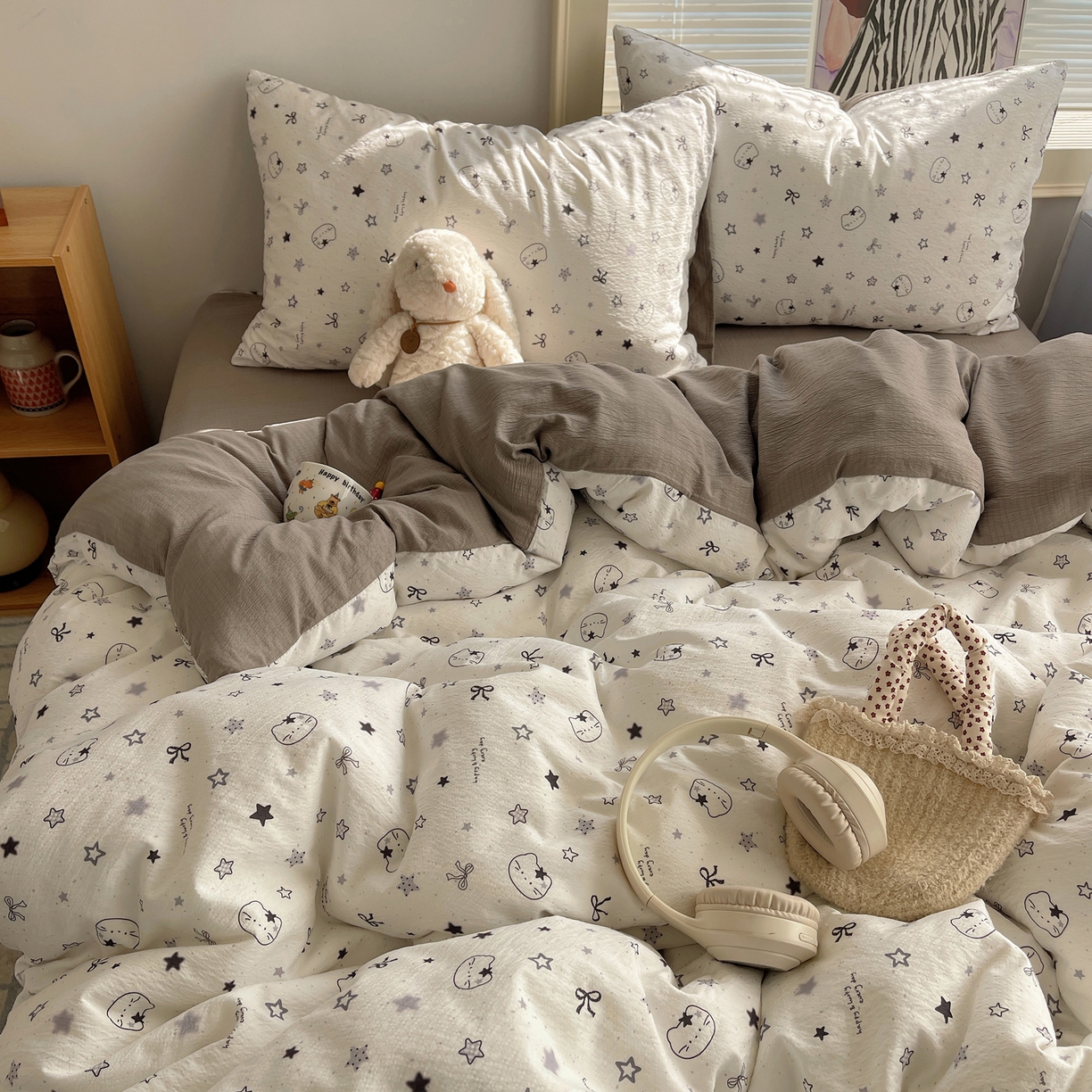 91家纺网 家纺一手货源 找家纺 繁花家居 2026新款木棉双层纱四件套 星灰喵语1