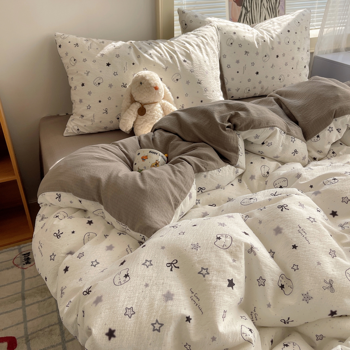 91家纺网 家纺一手货源 找家纺 繁花家居 2026新款木棉双层纱四件套 星灰喵语1