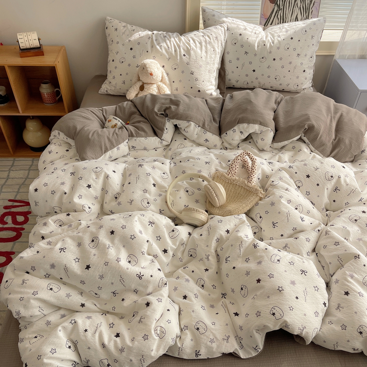 91家纺网 家纺一手货源 找家纺 繁花家居 2026新款木棉双层纱四件套 星灰喵语1