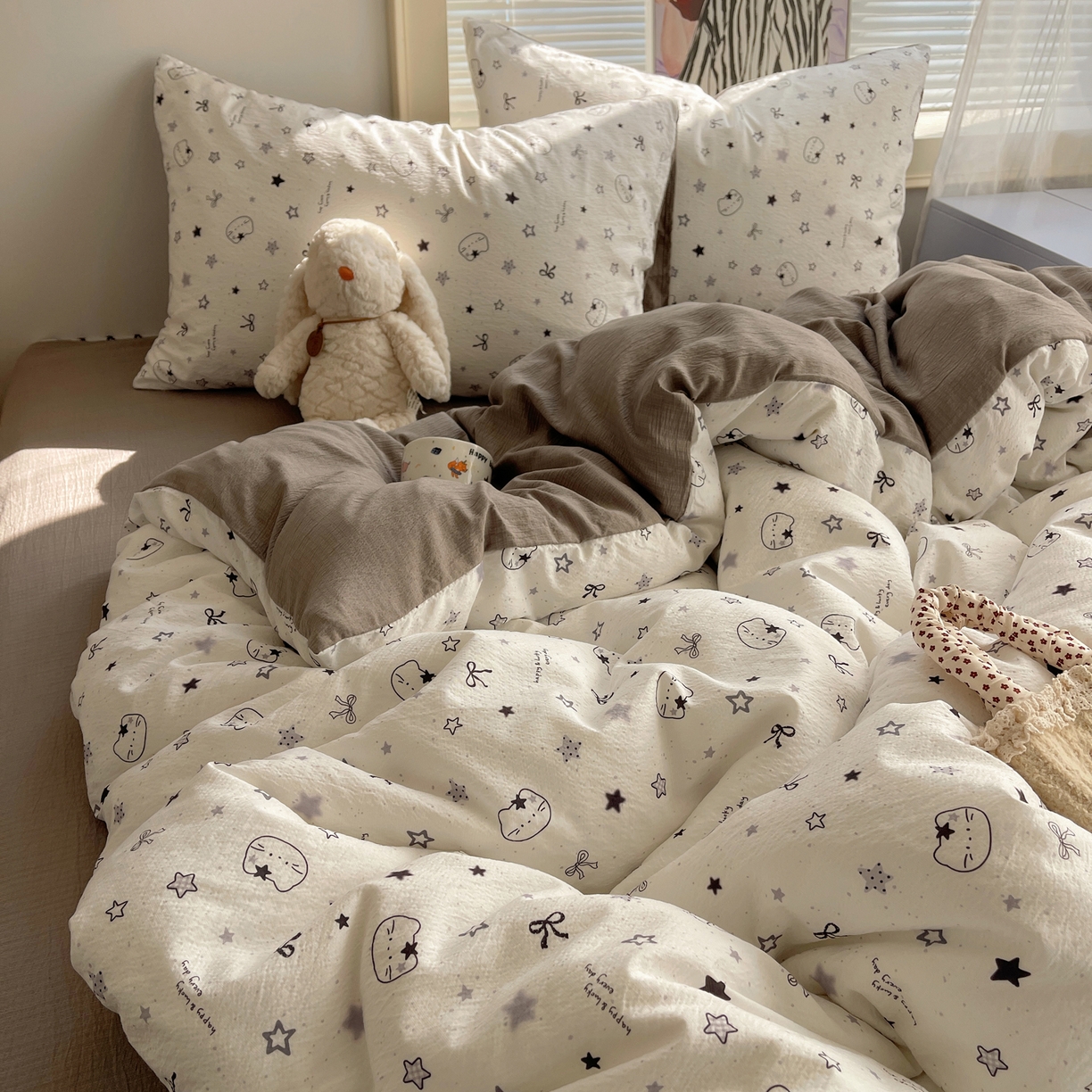 91家纺网 家纺一手货源 找家纺 繁花家居 2026新款木棉双层纱四件套 星灰喵语1