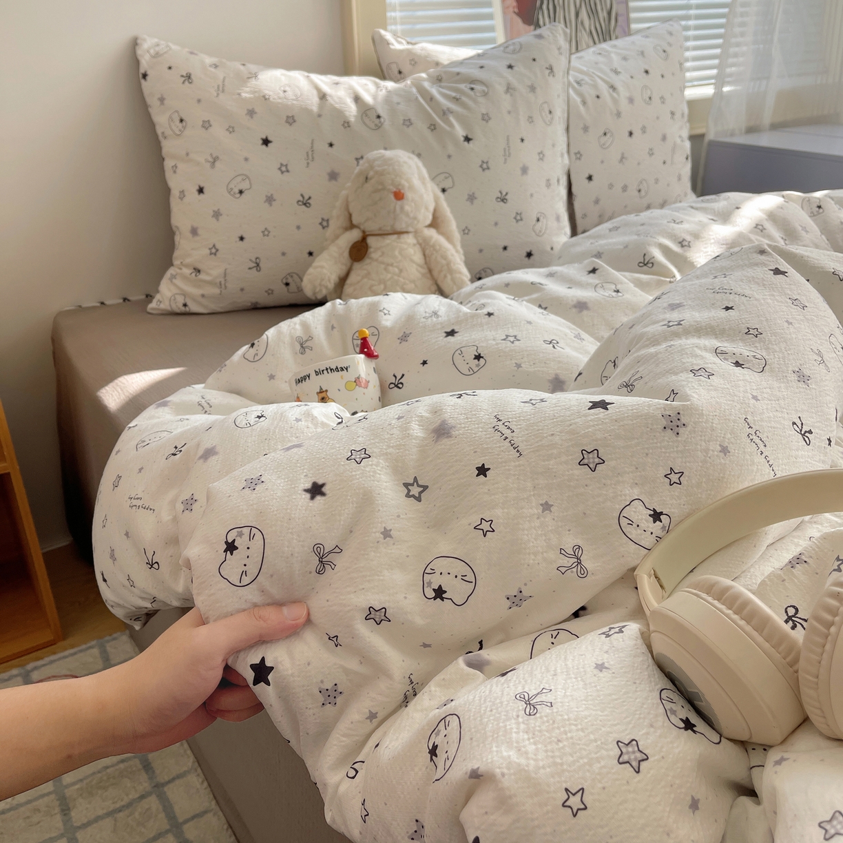 91家纺网 家纺一手货源 找家纺 繁花家居 2026新款木棉双层纱四件套 星灰喵语1