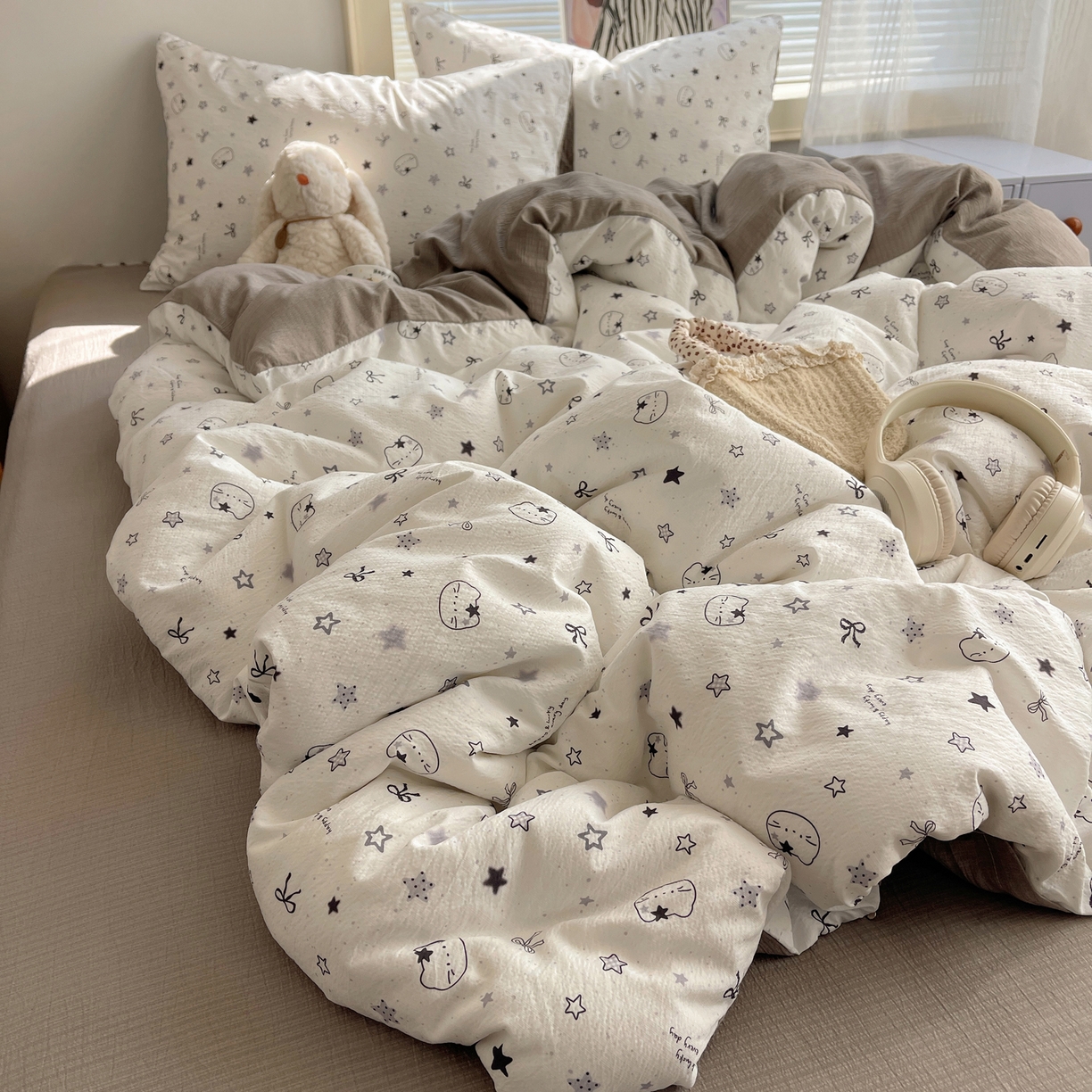 91家纺网 家纺一手货源 找家纺 繁花家居 2026新款木棉双层纱四件套 星灰喵语1