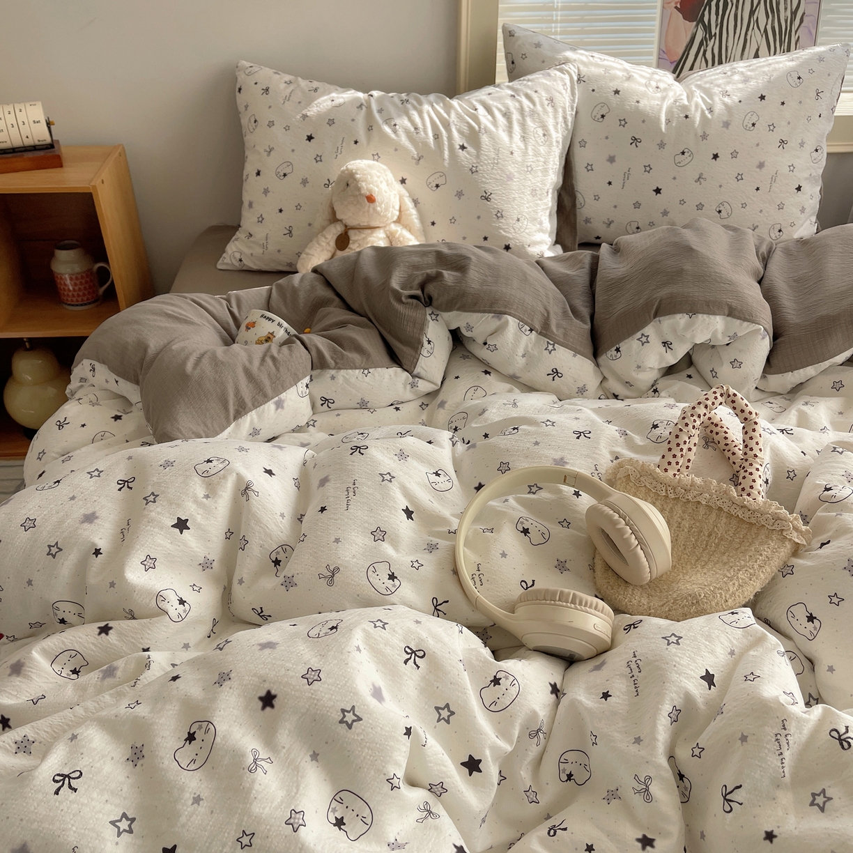 91家纺网 家纺一手货源 找家纺 繁花家居 2026新款木棉双层纱四件套 星灰喵语1