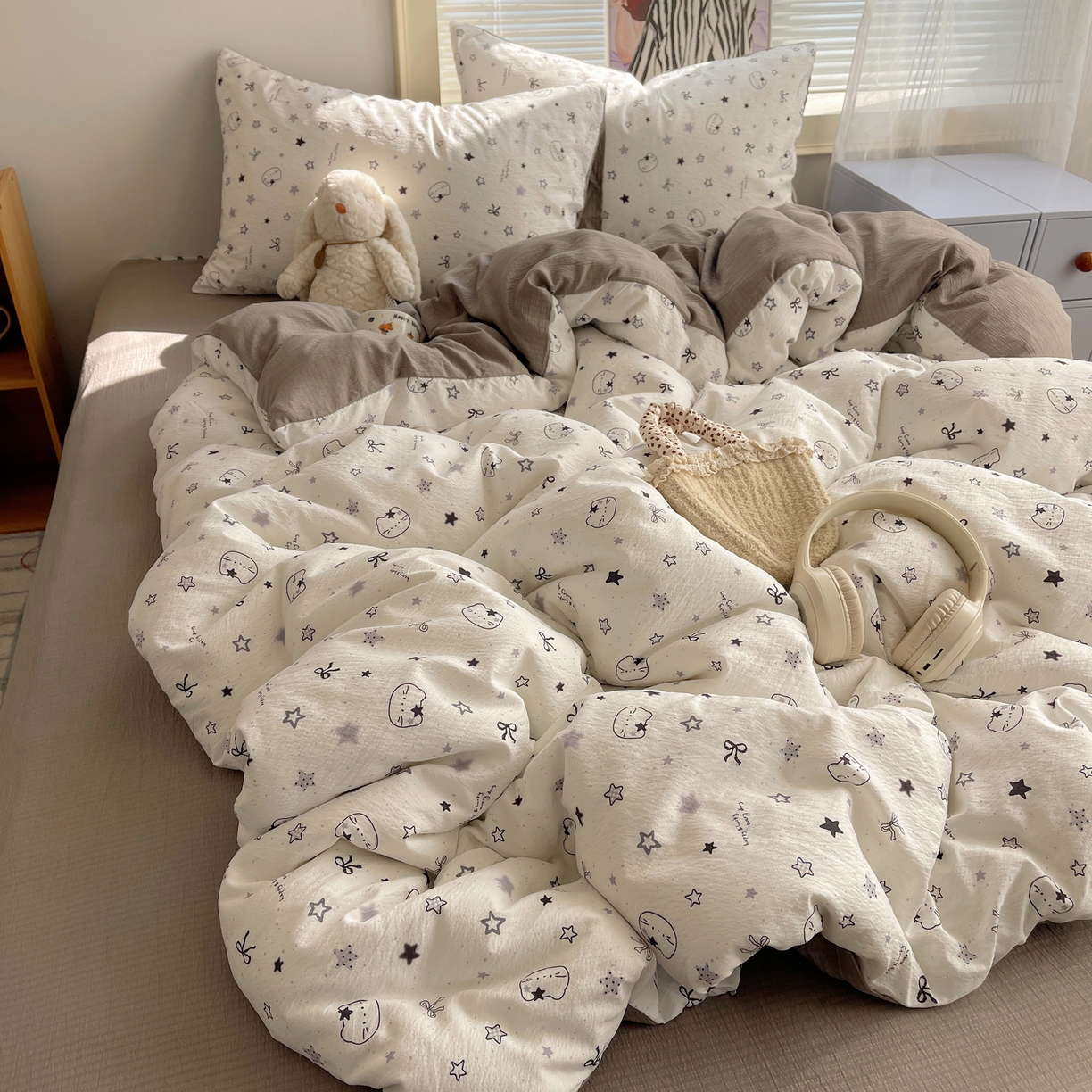 91家纺网 家纺一手货源 找家纺 繁花家居 2026新款木棉双层纱四件套 星灰喵语1