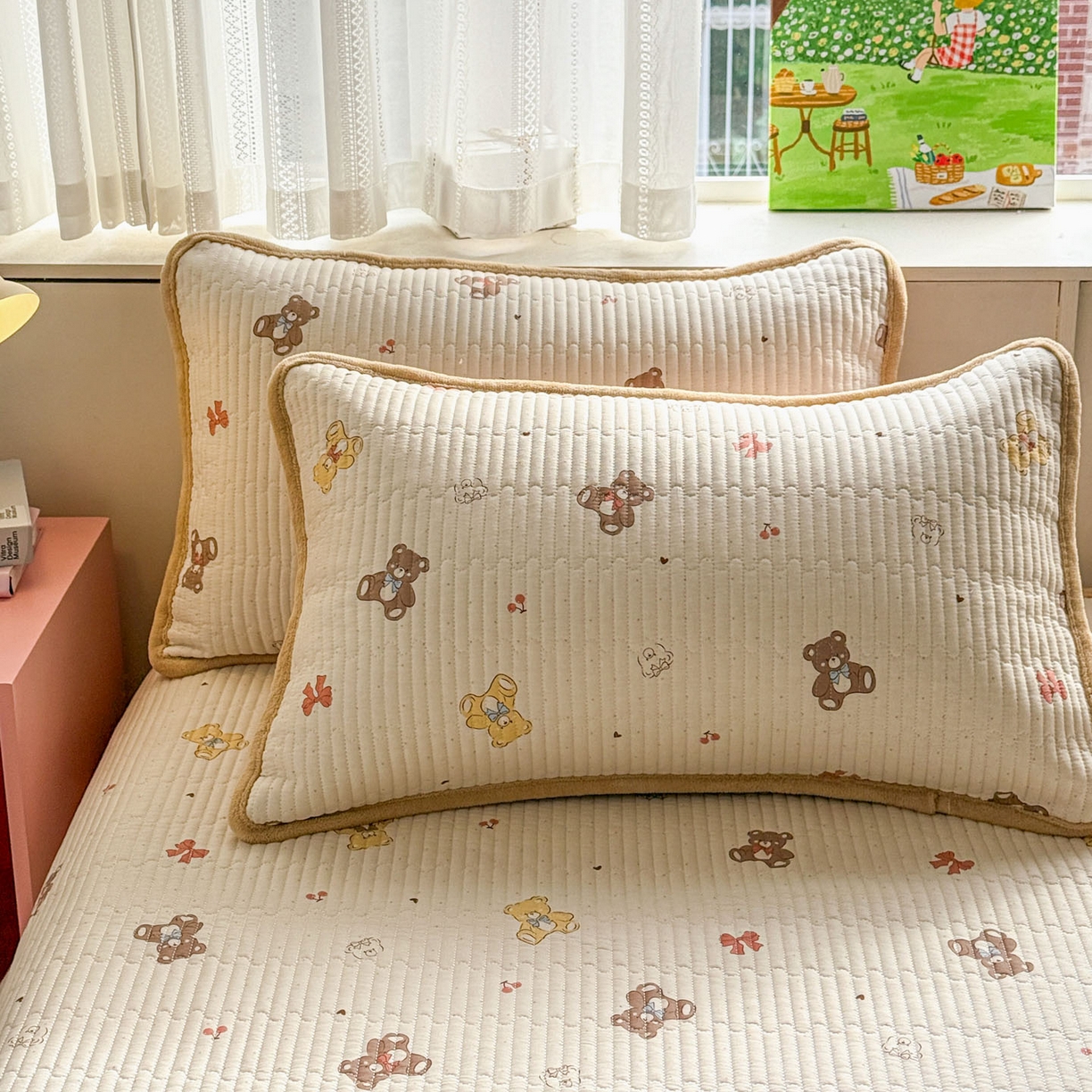 91家纺网 家纺一手货源 找家纺 恒尚居 2026新款纯棉牛奶绒双拼床垫双面两用床褥垫夹棉床盖床褥垫-冬款四季通用-系列一 芭比熊【A纯棉-B牛奶绒】