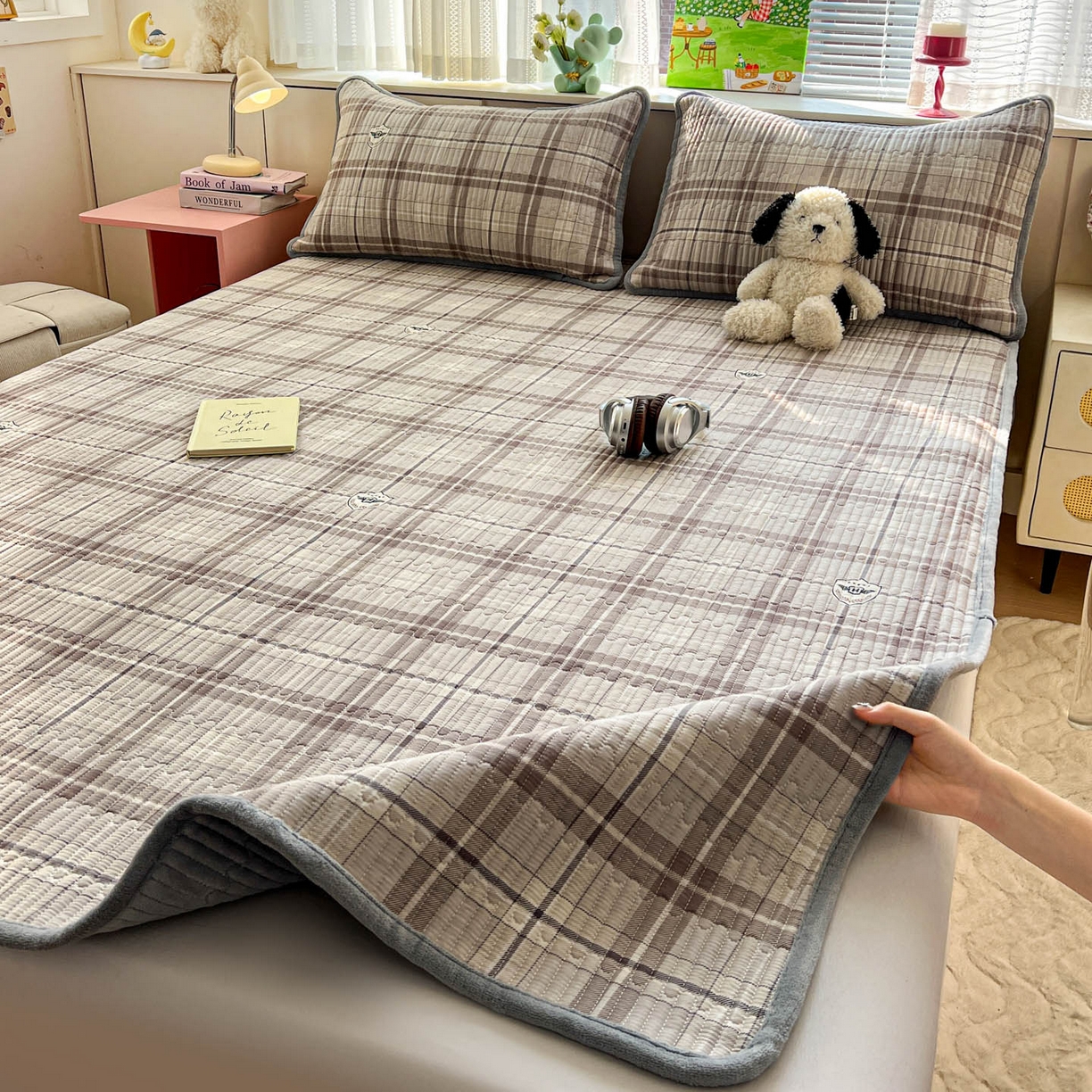 91家纺网 家纺一手货源 找家纺 恒尚居 2026新款纯棉牛奶绒双拼床垫双面两用床褥垫夹棉床盖床褥垫-冬款四季通用-系列一 宝莉格【A纯棉-B牛奶绒】