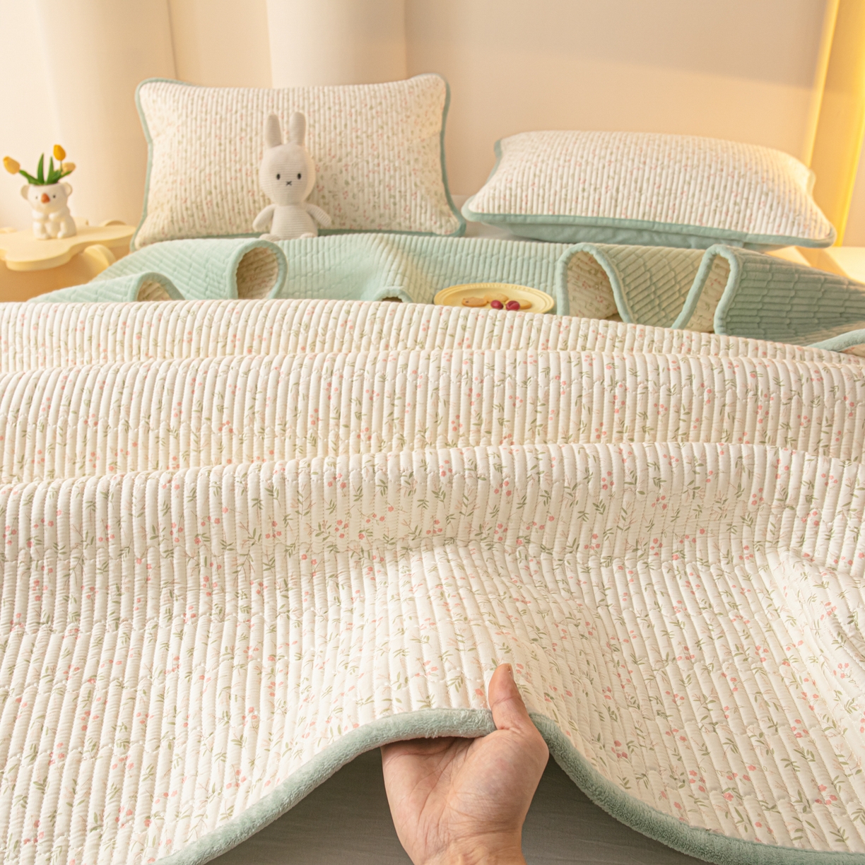 恒尚居 2026新款纯棉牛奶绒双拼床垫双面两用床褥垫夹棉床盖床褥垫-冬款四季通用-系列一 初月【A纯棉-B牛奶绒】