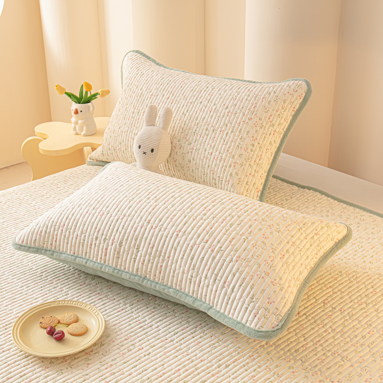 91家纺网 家纺一手货源 找家纺 恒尚居 2026新款纯棉牛奶绒双拼床垫双面两用床褥垫夹棉床盖床褥垫-冬款四季通用-系列一 初月【A纯棉-B牛奶绒】