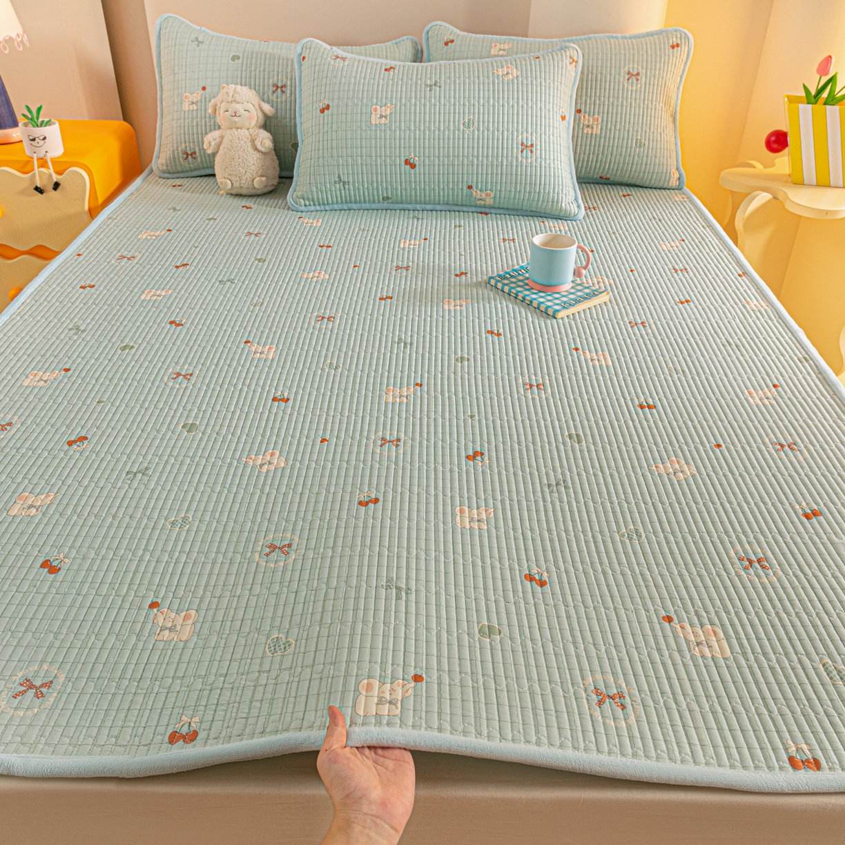 恒尚居 2026新款纯棉牛奶绒双拼床垫双面两用床褥垫夹棉床盖床褥垫-冬款四季通用-系列一 蓝象【A纯棉-B牛奶绒】