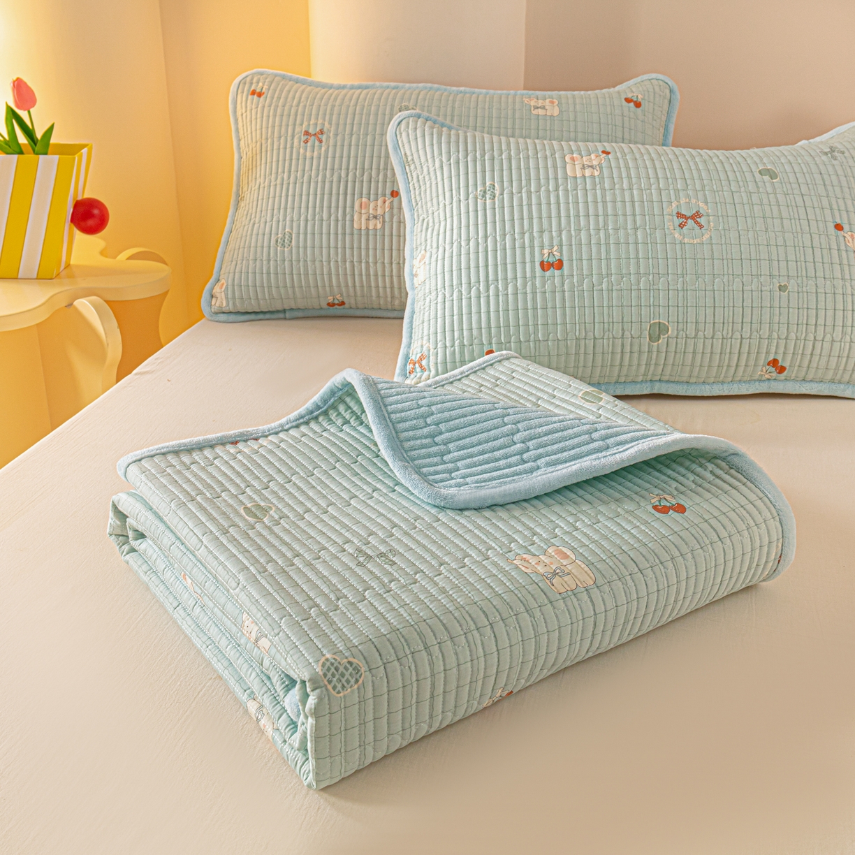 91家纺网 家纺一手货源 找家纺 恒尚居 2026新款纯棉牛奶绒双拼床垫双面两用床褥垫夹棉床盖床褥垫-冬款四季通用-系列一 蓝象【A纯棉-B牛奶绒】