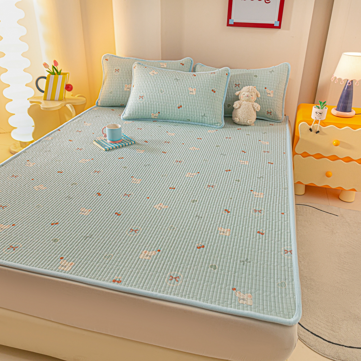 91家纺网 家纺一手货源 找家纺 恒尚居 2026新款纯棉牛奶绒双拼床垫双面两用床褥垫夹棉床盖床褥垫-冬款四季通用-系列一 蓝象【A纯棉-B牛奶绒】