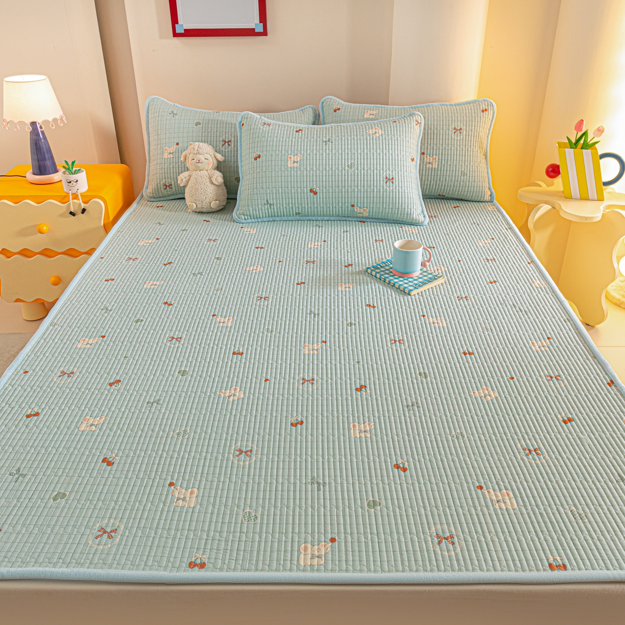 91家纺网 家纺一手货源 找家纺 恒尚居 2026新款纯棉牛奶绒双拼床垫双面两用床褥垫夹棉床盖床褥垫-冬款四季通用-系列一 蓝象【A纯棉-B牛奶绒】