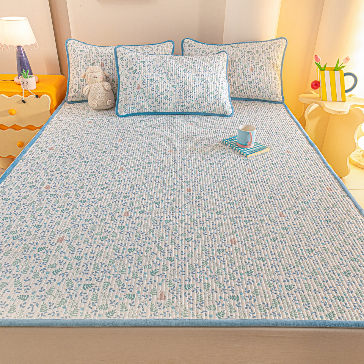 91家纺网 家纺一手货源 找家纺 恒尚居 2026新款纯棉牛奶绒双拼床垫双面两用床褥垫夹棉床盖床褥垫-冬款四季通用-系列一 绿野仙踪【A纯棉-B牛奶绒】