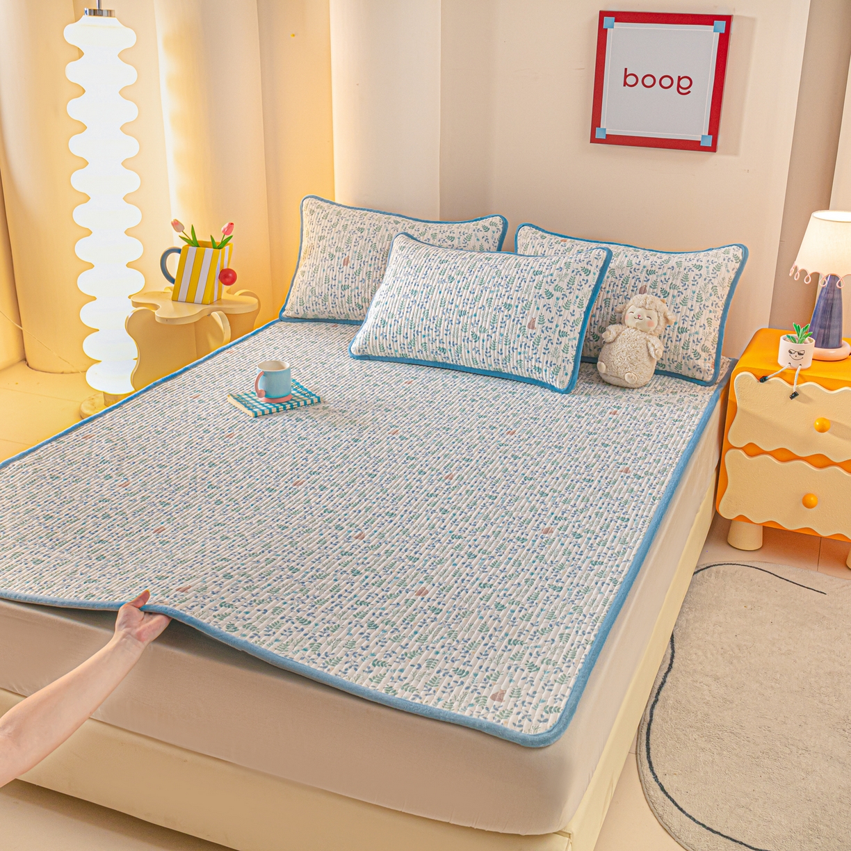 91家纺网 家纺一手货源 找家纺 恒尚居 2026新款纯棉牛奶绒双拼床垫双面两用床褥垫夹棉床盖床褥垫-冬款四季通用-系列一 绿野仙踪【A纯棉-B牛奶绒】