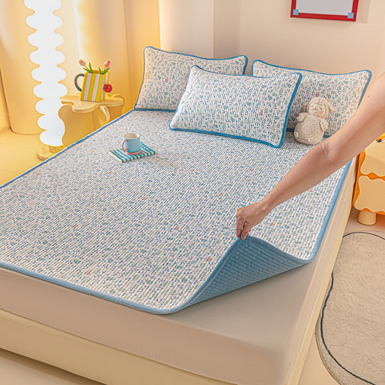 91家纺网 家纺一手货源 找家纺 恒尚居 2026新款纯棉牛奶绒双拼床垫双面两用床褥垫夹棉床盖床褥垫-冬款四季通用-系列一 绿野仙踪【A纯棉-B牛奶绒】