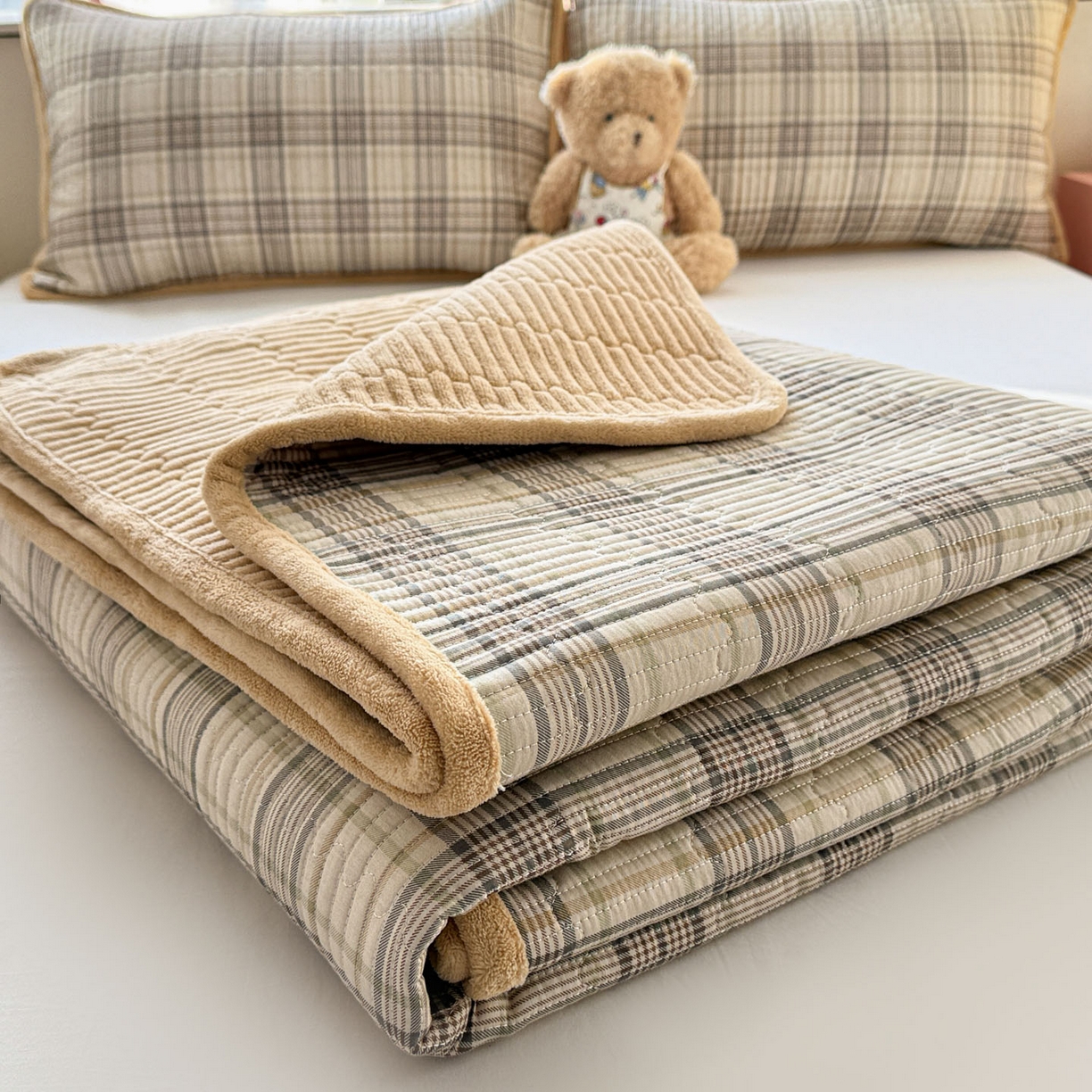 91家纺网 家纺一手货源 找家纺 恒尚居 2026新款纯棉牛奶绒双拼床垫双面两用床褥垫夹棉床盖床褥垫-冬款四季通用-系列一 纽约格【A纯棉-B牛奶绒】