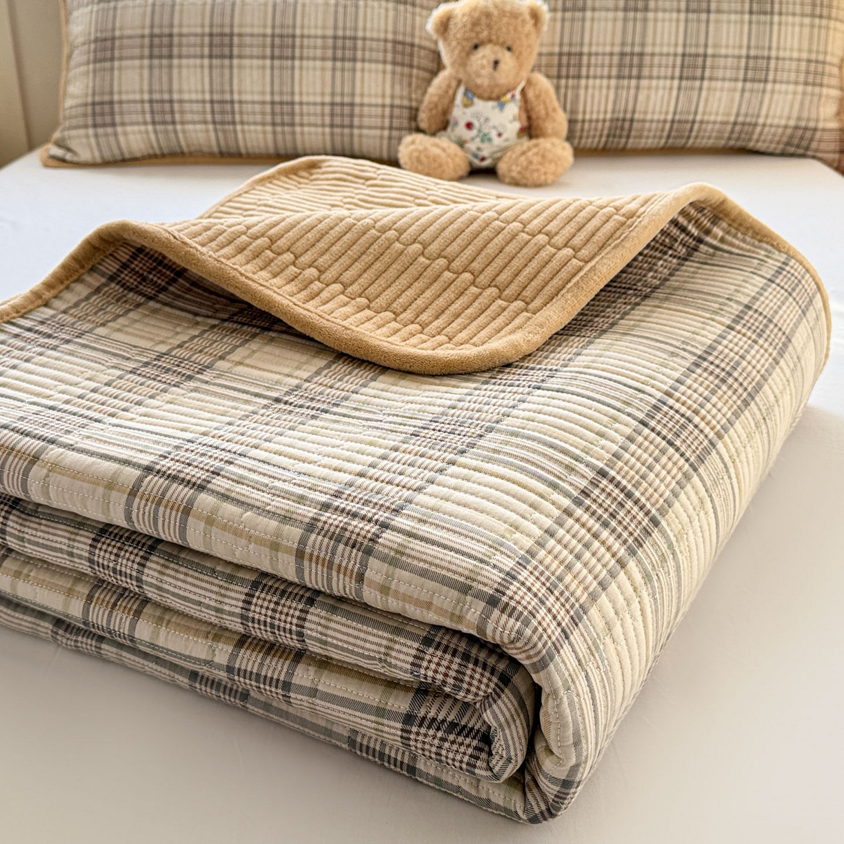 91家纺网 家纺一手货源 找家纺 恒尚居 2026新款纯棉牛奶绒双拼床垫双面两用床褥垫夹棉床盖床褥垫-冬款四季通用-系列一 纽约格【A纯棉-B牛奶绒】