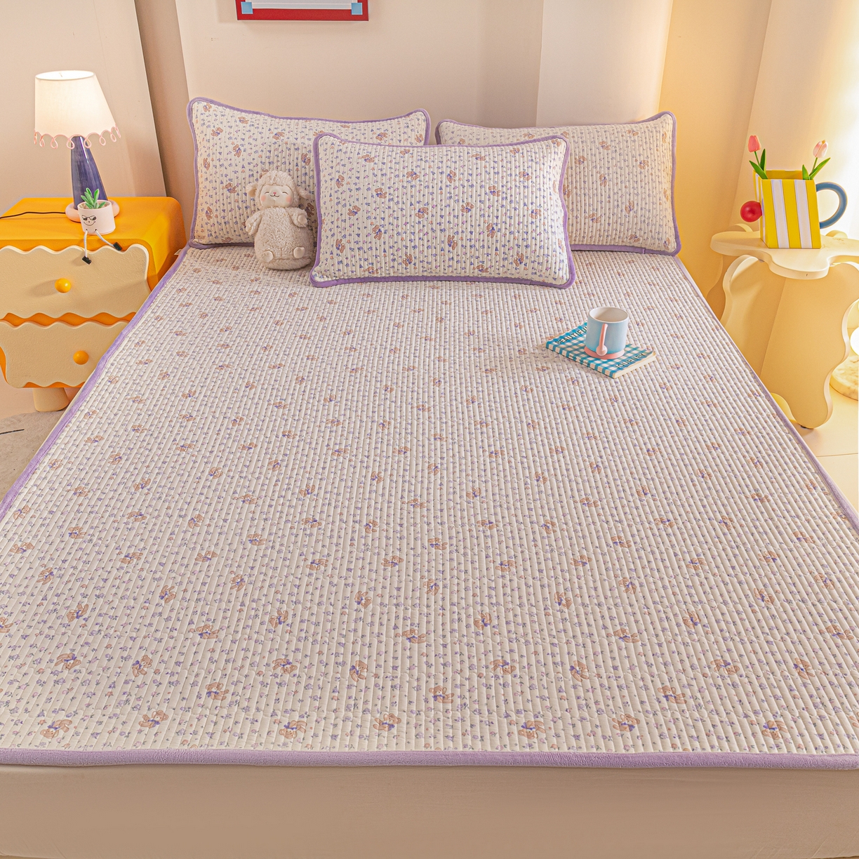 91家纺网 家纺一手货源 找家纺 恒尚居 2026新款纯棉牛奶绒双拼床垫双面两用床褥垫夹棉床盖床褥垫-冬款四季通用-系列一 清茶小熊【A纯棉-B牛奶绒】