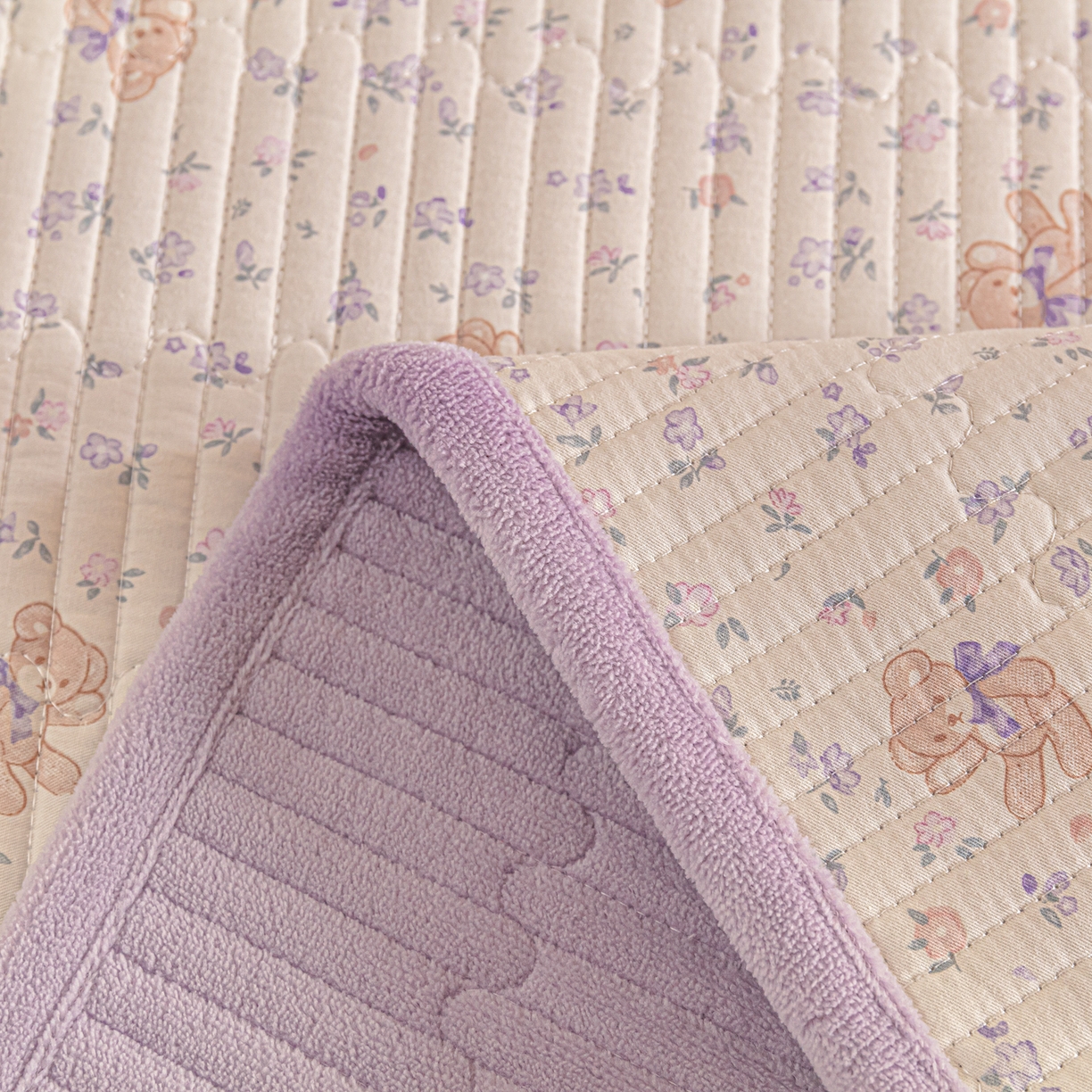 91家纺网 家纺一手货源 找家纺 恒尚居 2026新款纯棉牛奶绒双拼床垫双面两用床褥垫夹棉床盖床褥垫-冬款四季通用-系列一 清茶小熊【A纯棉-B牛奶绒】