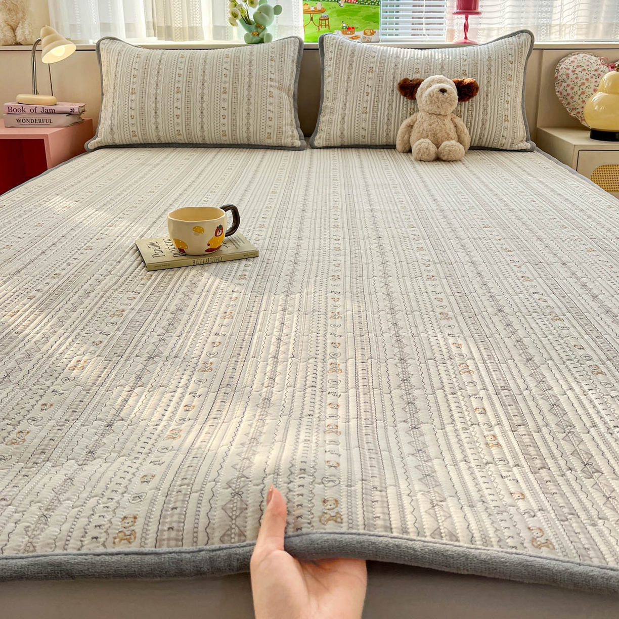 恒尚居 2026新款纯棉牛奶绒双拼床垫双面两用床褥垫夹棉床盖床褥垫-冬款四季通用-系列一 甜茶学院【A纯棉-B牛奶绒】