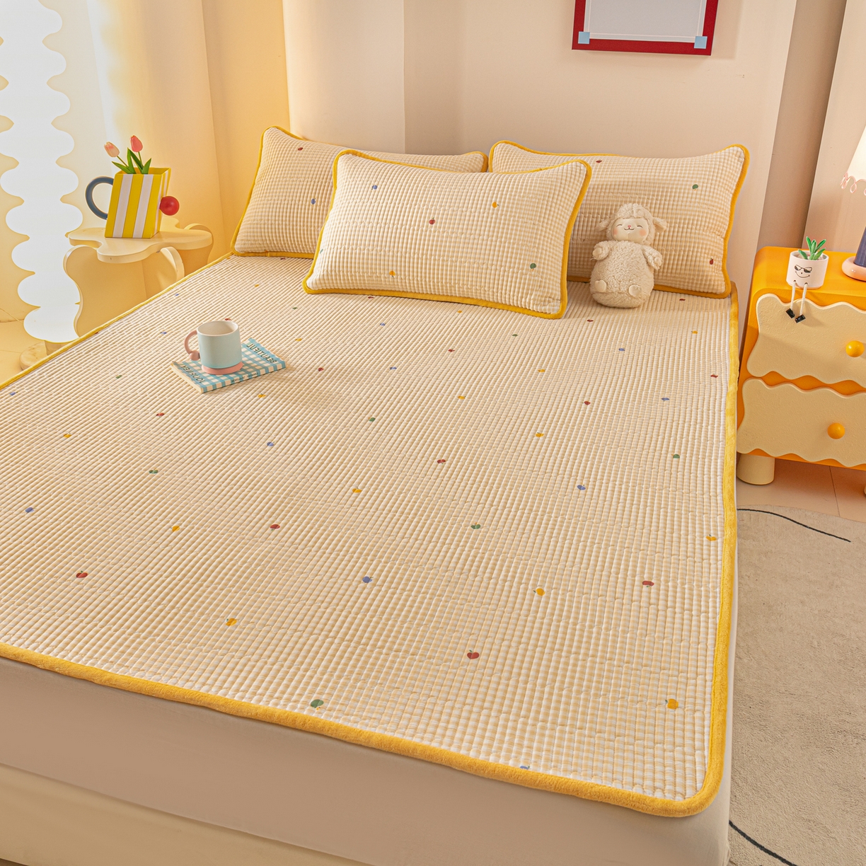 91家纺网 家纺一手货源 找家纺 恒尚居 2026新款纯棉牛奶绒双拼床垫双面两用床褥垫夹棉床盖床褥垫-冬款四季通用-系列一 雨果【A纯棉-B牛奶绒】