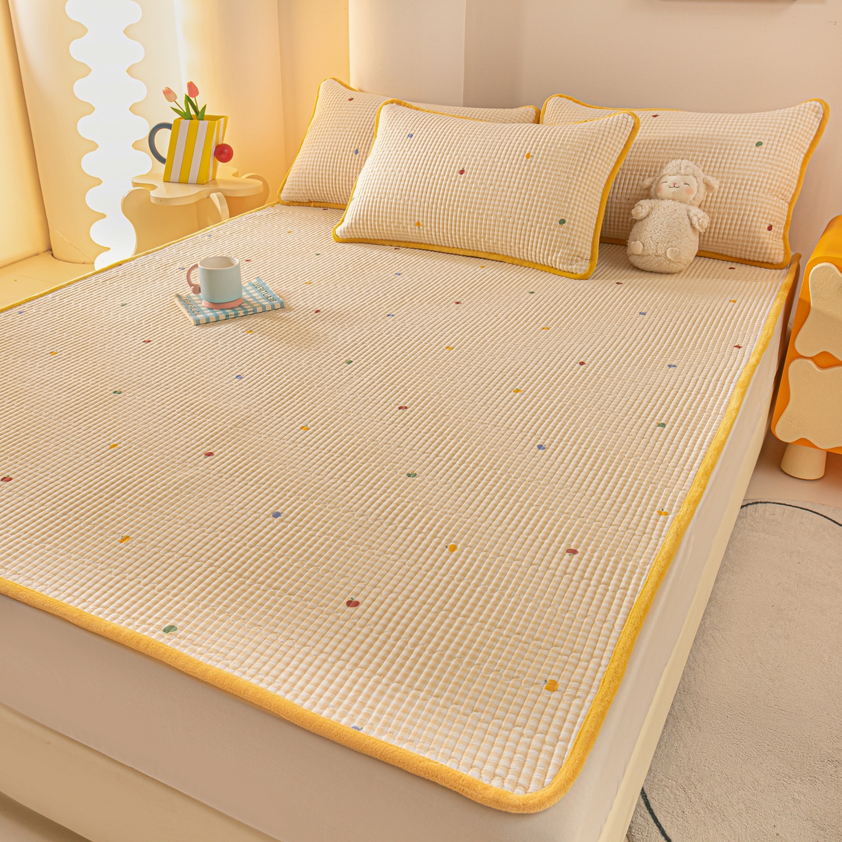 91家纺网 家纺一手货源 找家纺 恒尚居 2026新款纯棉牛奶绒双拼床垫双面两用床褥垫夹棉床盖床褥垫-冬款四季通用-系列一 雨果【A纯棉-B牛奶绒】