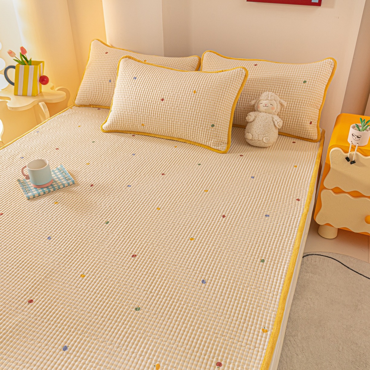 91家纺网 家纺一手货源 找家纺 恒尚居 2026新款纯棉牛奶绒双拼床垫双面两用床褥垫夹棉床盖床褥垫-冬款四季通用-系列一 雨果【A纯棉-B牛奶绒】