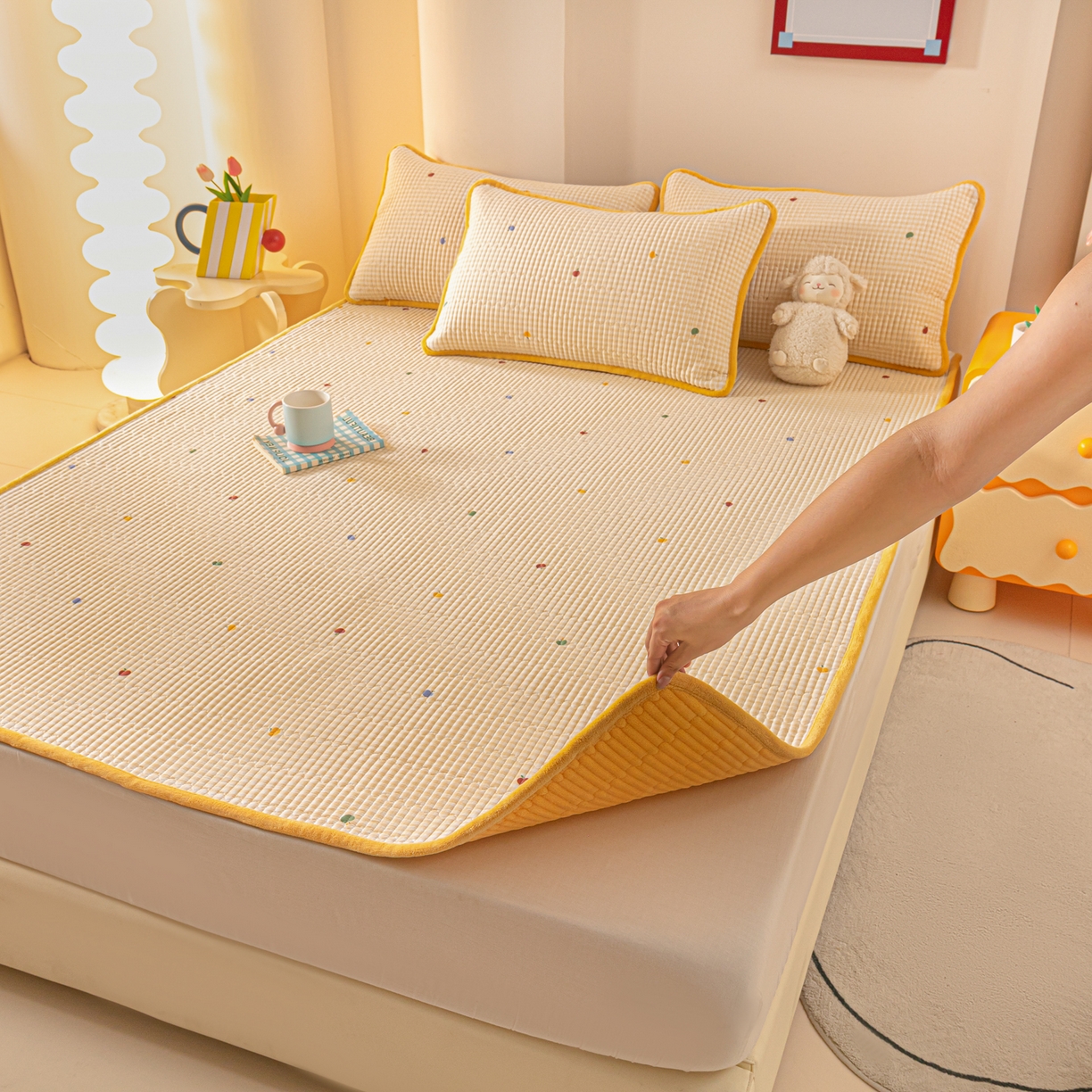 91家纺网 家纺一手货源 找家纺 恒尚居 2026新款纯棉牛奶绒双拼床垫双面两用床褥垫夹棉床盖床褥垫-冬款四季通用-系列一 雨果【A纯棉-B牛奶绒】