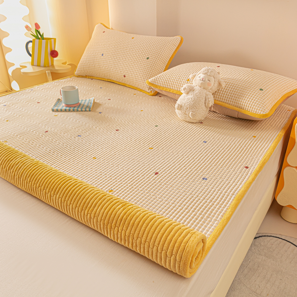 91家纺网 家纺一手货源 找家纺 恒尚居 2026新款纯棉牛奶绒双拼床垫双面两用床褥垫夹棉床盖床褥垫-冬款四季通用-系列一 雨果【A纯棉-B牛奶绒】