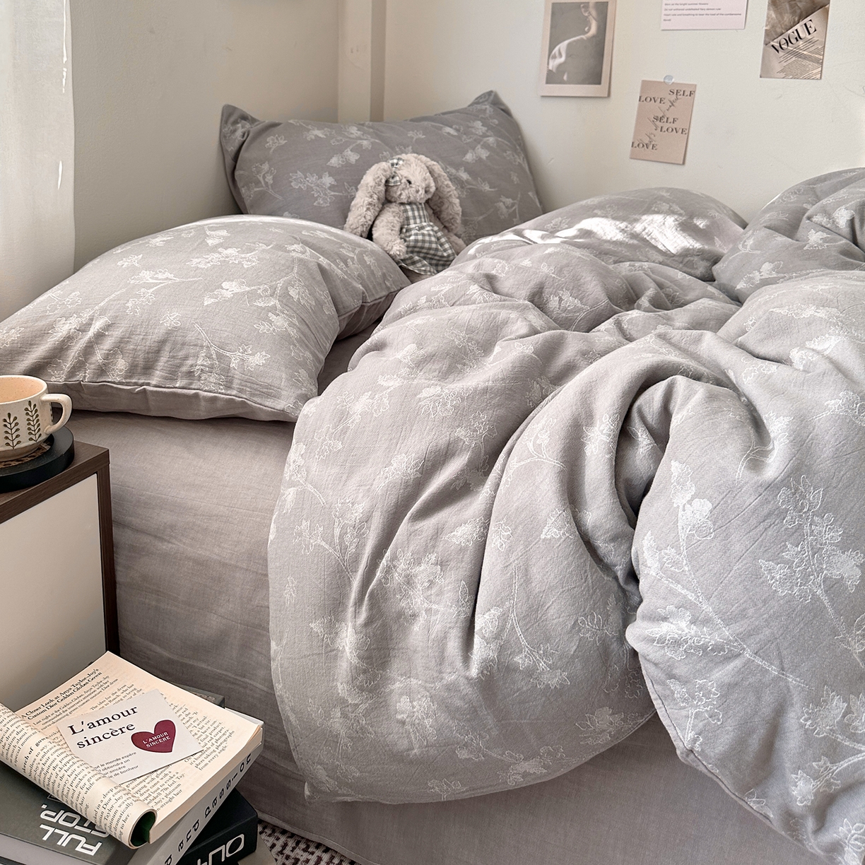 91家纺网 家纺一手货源 找家纺 艾咪-Amy ntmy 2026新款法式复古风全棉色织提花四件套-素雅 素雅灰