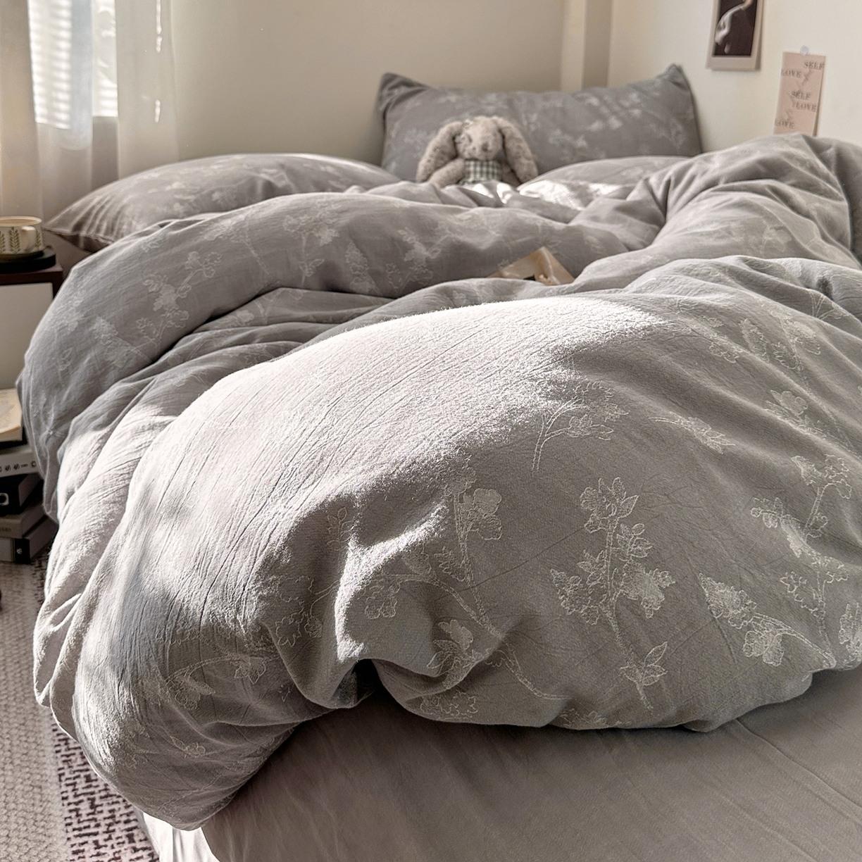 91家纺网 家纺一手货源 找家纺 艾咪-Amy ntmy 2026新款法式复古风全棉色织提花四件套-素雅 素雅灰