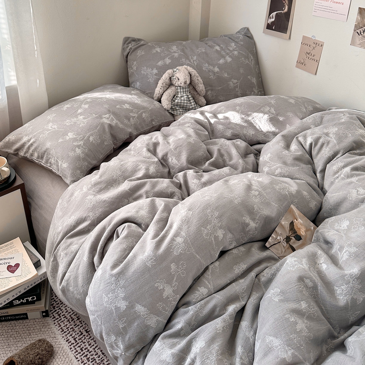 91家纺网 家纺一手货源 找家纺 艾咪-Amy ntmy 2026新款法式复古风全棉色织提花四件套-素雅 素雅灰