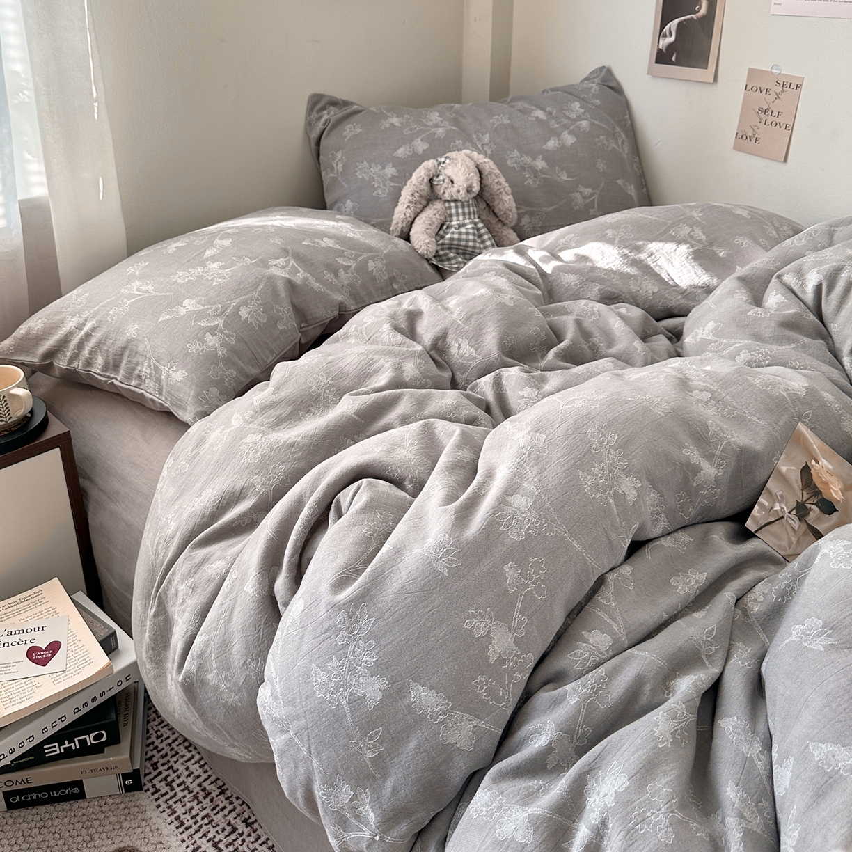 91家纺网 家纺一手货源 找家纺 艾咪-Amy ntmy 2026新款法式复古风全棉色织提花四件套-素雅 素雅灰