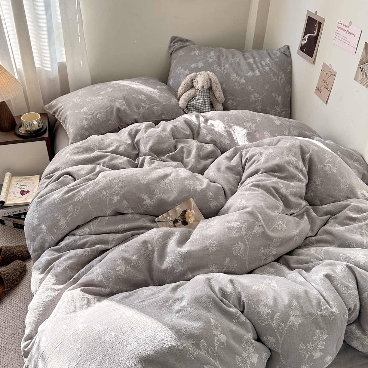 91家纺网 家纺一手货源 找家纺 艾咪-Amy ntmy 2026新款法式复古风全棉色织提花四件套-素雅 素雅灰