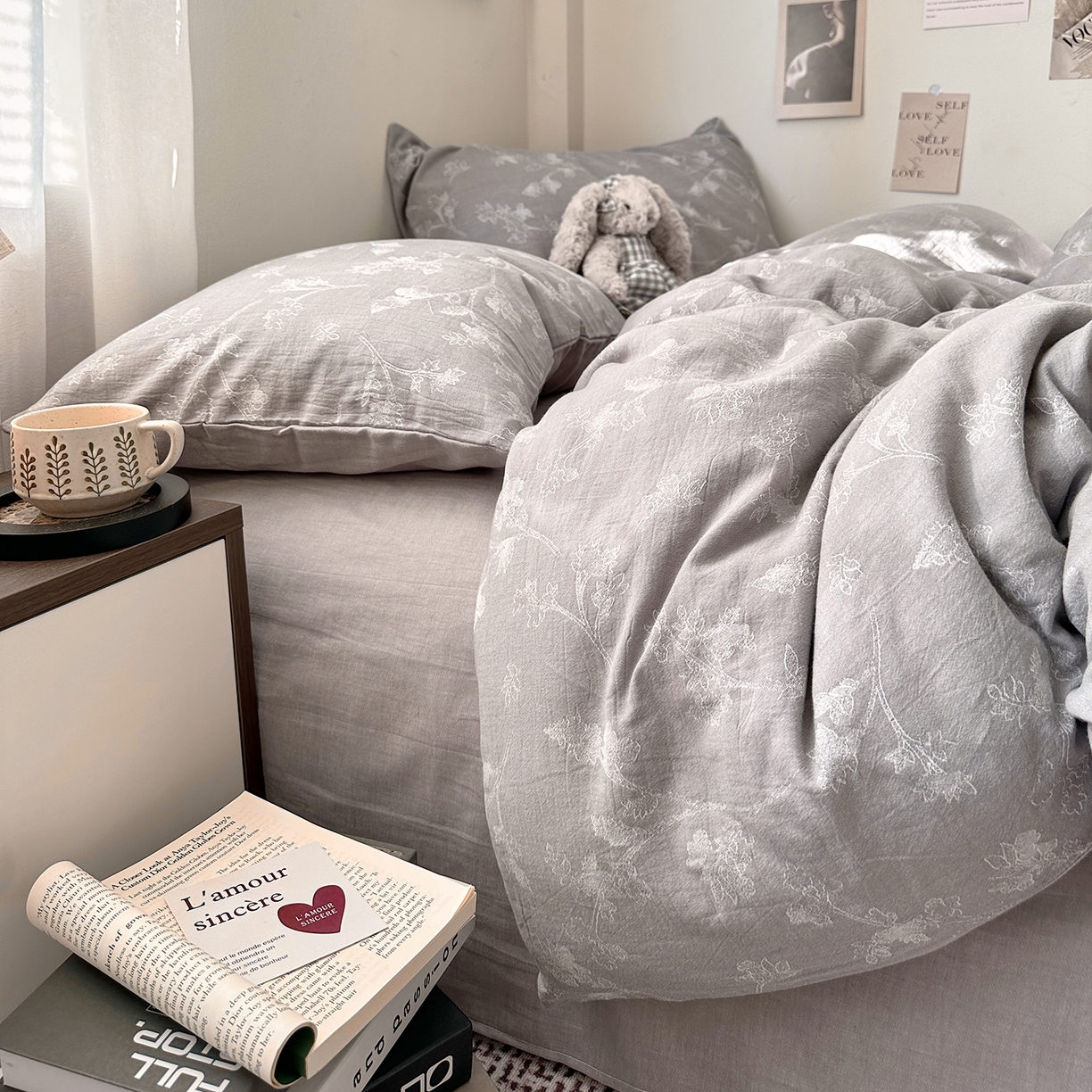 91家纺网 家纺一手货源 找家纺 艾咪-Amy ntmy 2026新款法式复古风全棉色织提花四件套-素雅 素雅灰