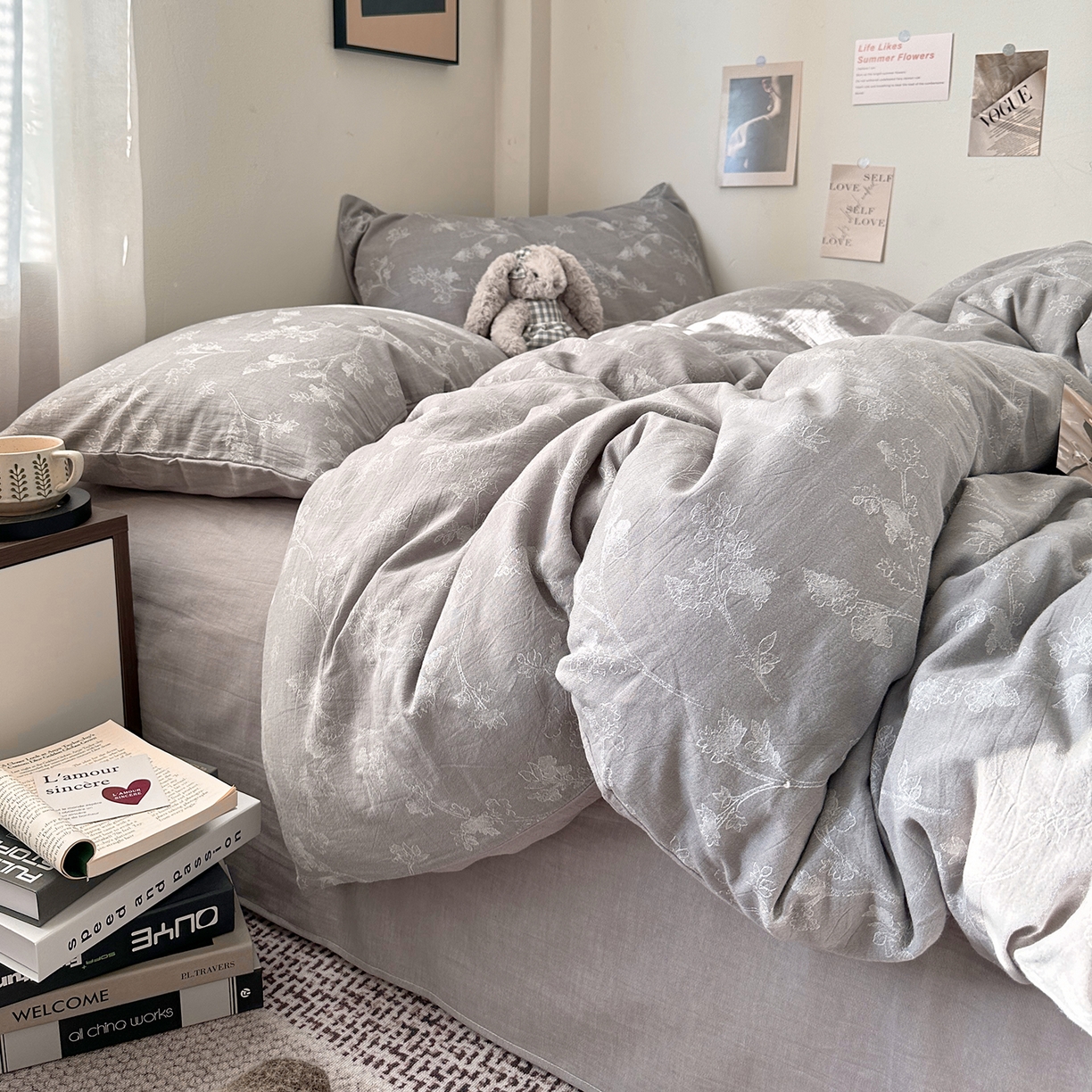 91家纺网 家纺一手货源 找家纺 艾咪-Amy ntmy 2026新款法式复古风全棉色织提花四件套-素雅 素雅灰