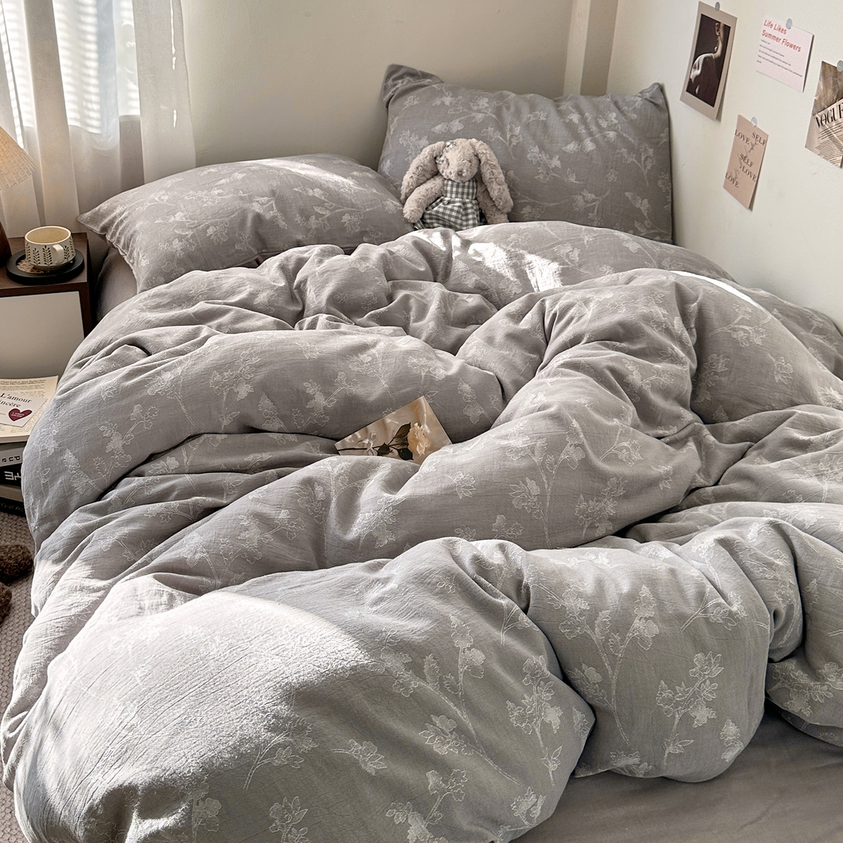 91家纺网 家纺一手货源 找家纺 艾咪-Amy ntmy 2026新款法式复古风全棉色织提花四件套-素雅 素雅灰