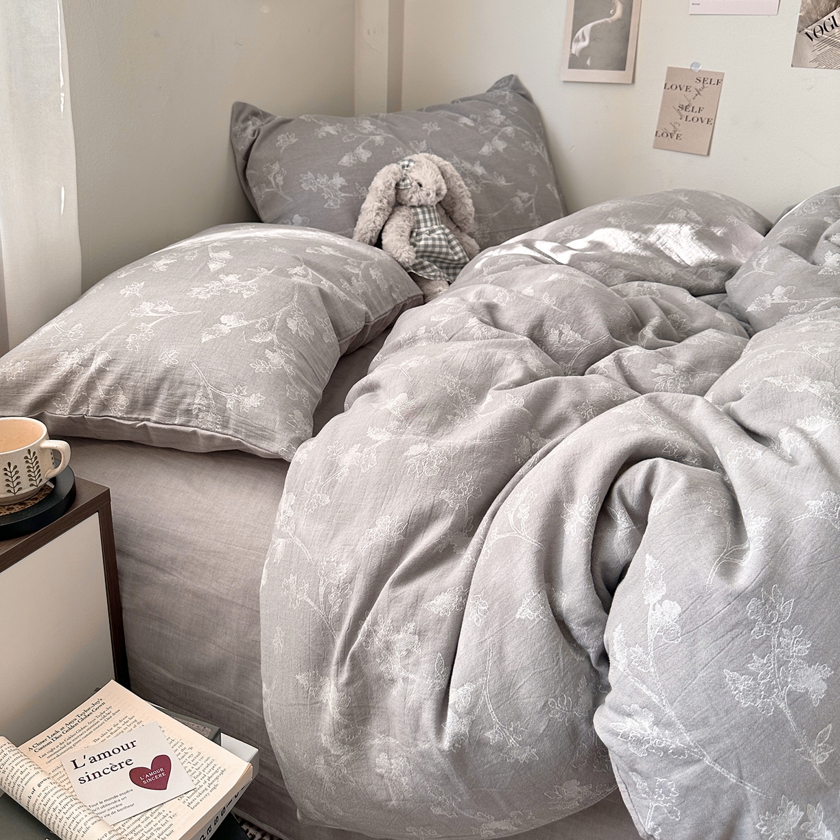 91家纺网 家纺一手货源 找家纺 艾咪-Amy ntmy 2026新款法式复古风全棉色织提花四件套-素雅 素雅灰