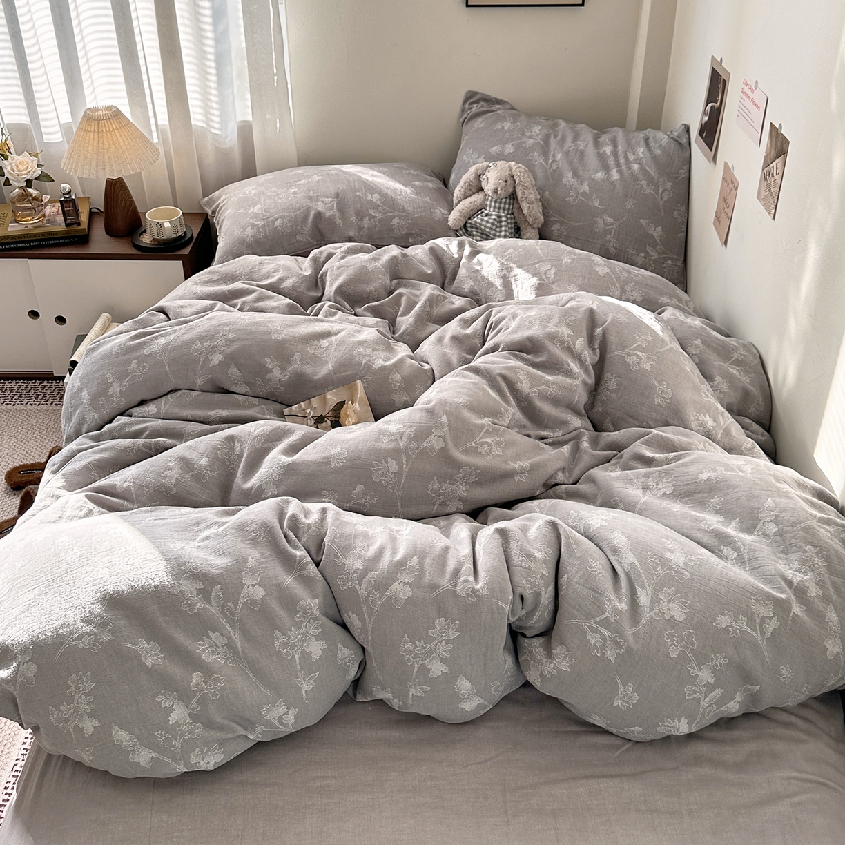 91家纺网 家纺一手货源 找家纺 艾咪-Amy ntmy 2026新款法式复古风全棉色织提花四件套-素雅 素雅灰