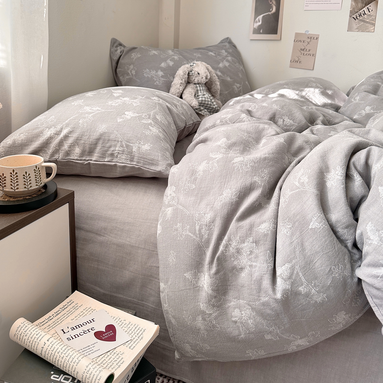 91家纺网 家纺一手货源 找家纺 艾咪-Amy ntmy 2026新款法式复古风全棉色织提花四件套-素雅 素雅灰