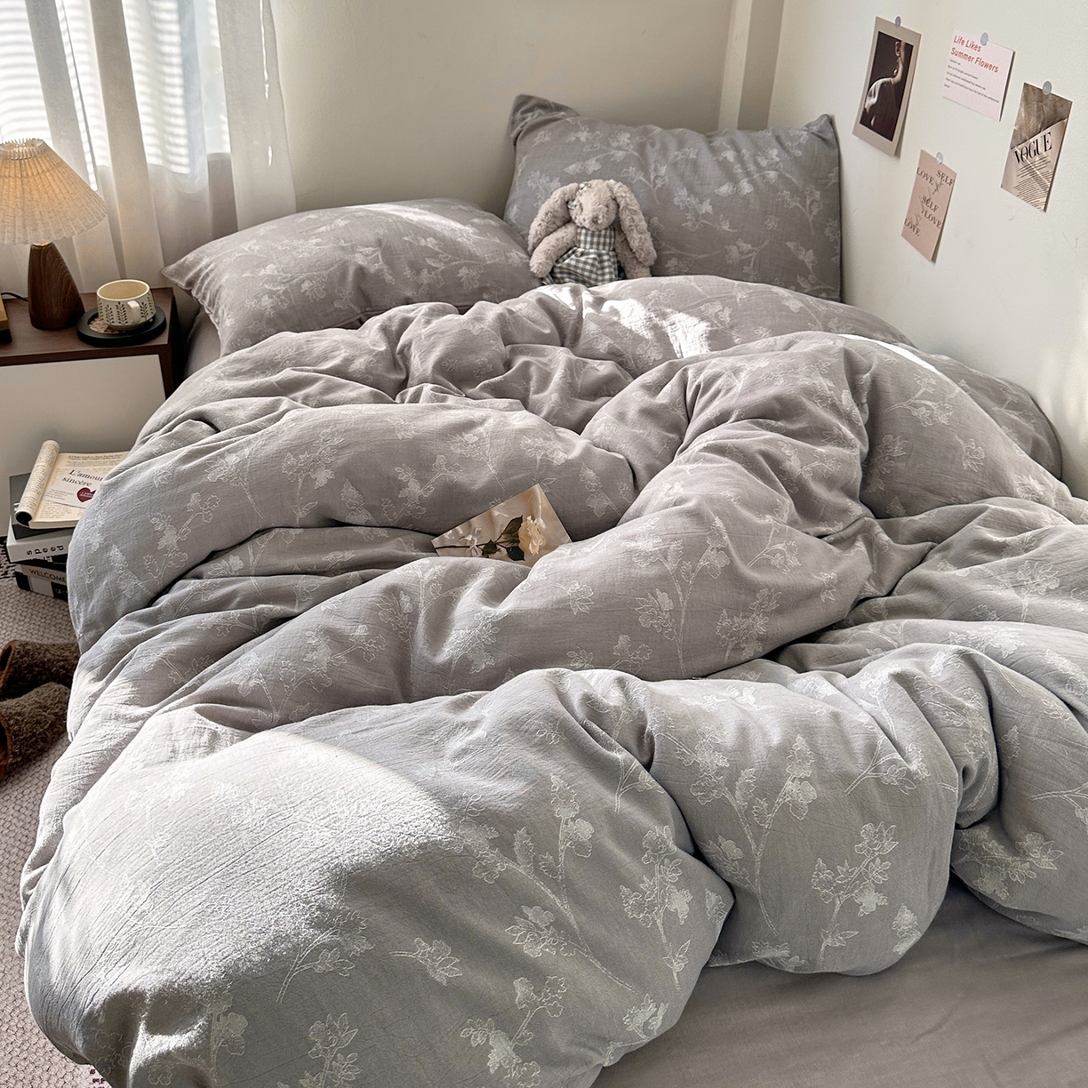 91家纺网 家纺一手货源 找家纺 艾咪-Amy ntmy 2026新款法式复古风全棉色织提花四件套-素雅 素雅灰