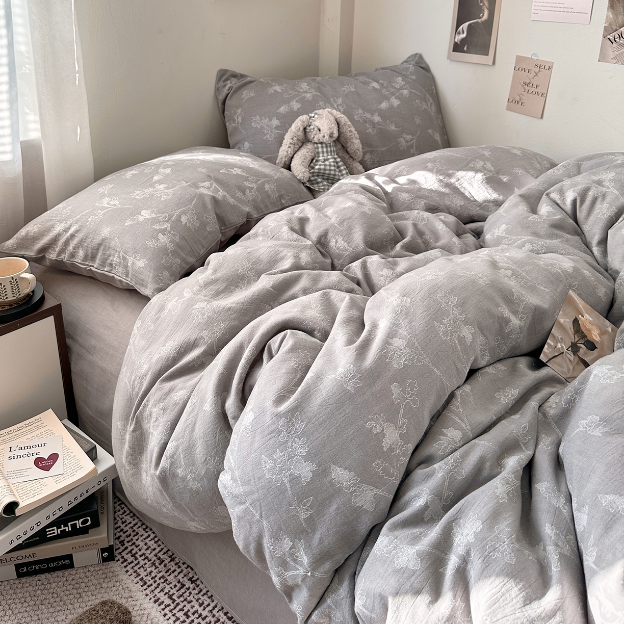 91家纺网 家纺一手货源 找家纺 艾咪-Amy ntmy 2026新款法式复古风全棉色织提花四件套-素雅 素雅灰