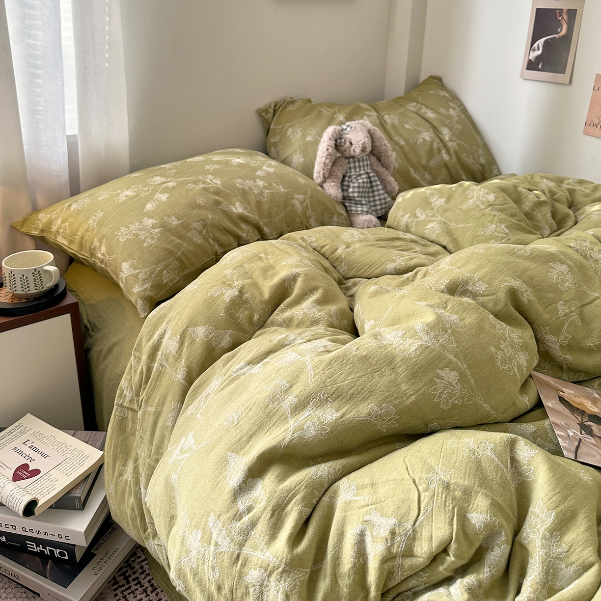 91家纺网 家纺一手货源 找家纺 艾咪-Amy ntmy 2026新款法式复古风全棉色织提花四件套-素雅 素雅绿