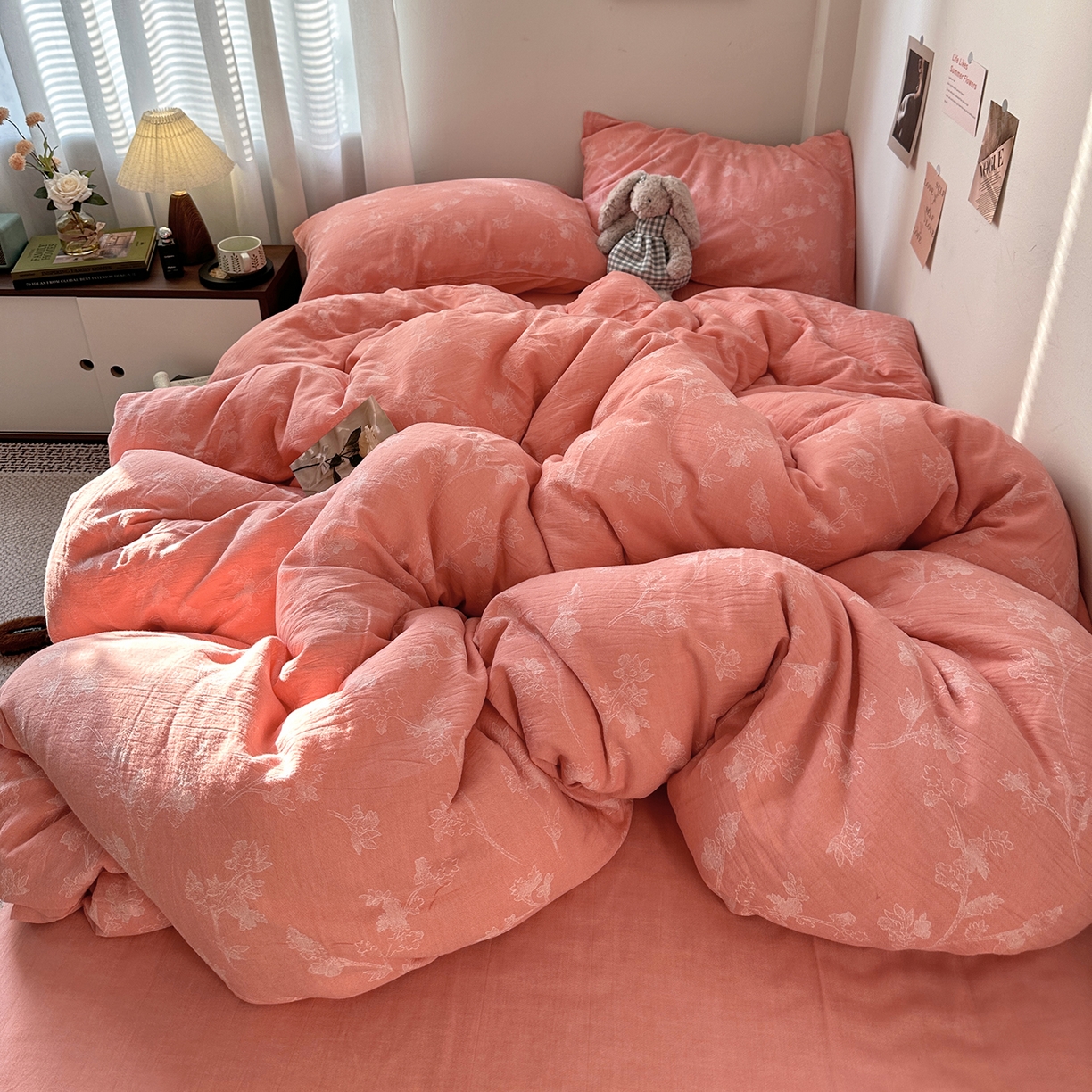 91家纺网 家纺一手货源 找家纺 艾咪-Amy ntmy 2026新款法式复古风全棉色织提花四件套-素雅 素雅橙